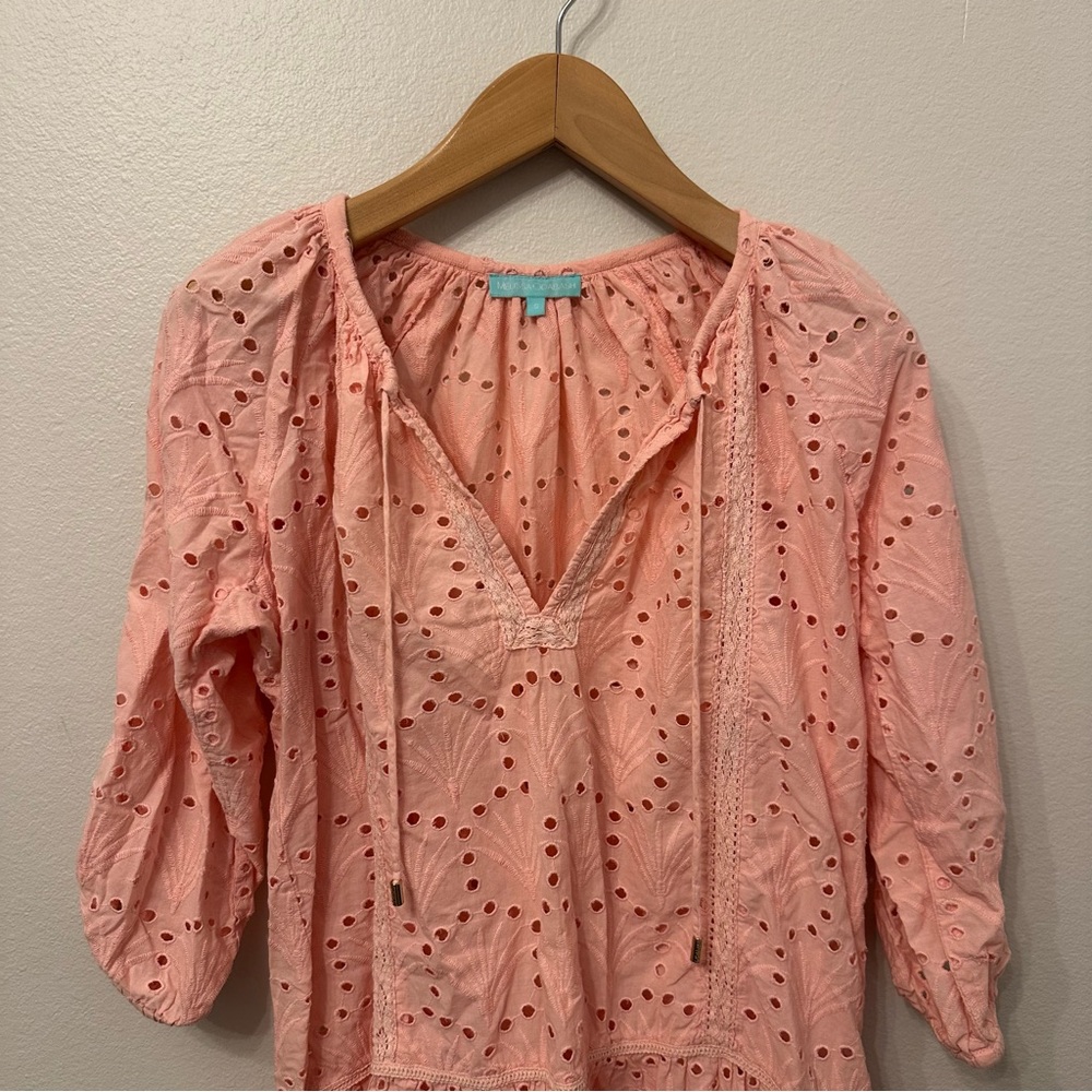 Melissa Odabash Ashley Pink Eyelet Swimsuit Beach Cover-Up Tunic Kaftan Dress - Picture 4 of 9